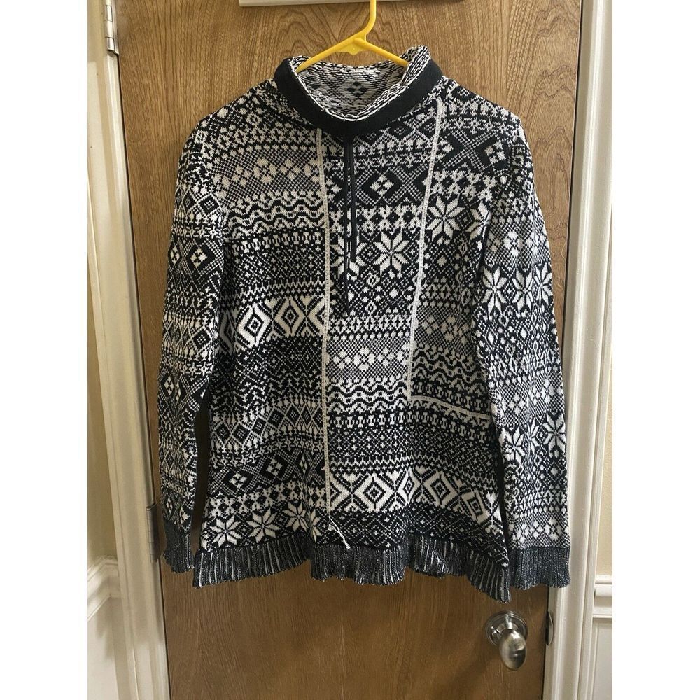 Woolrich Women's Black White Snowflake Geometric Knit High Neck Sweater Xl Read
